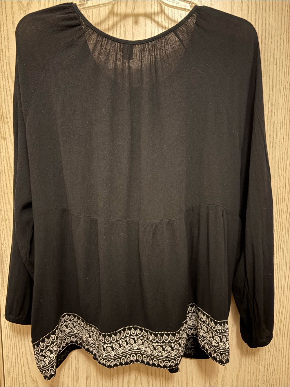 Old Navy Black Peasant Tunic with White Embroidery - Picture 2 of 4